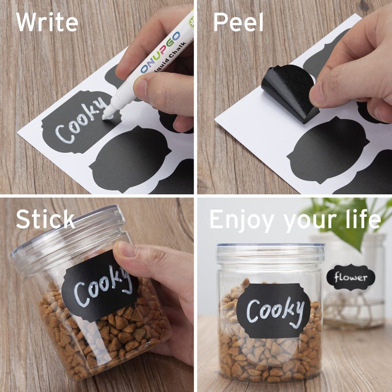 ONUPGO Chalkboard Labels Stickers Bulk - 196 Reusable Chalk Sticker Labels with Erasable Chalk Maker, Removable Waterproof Blackboard Labels for Containers, Glass, Mason Jar Labels - Image 5